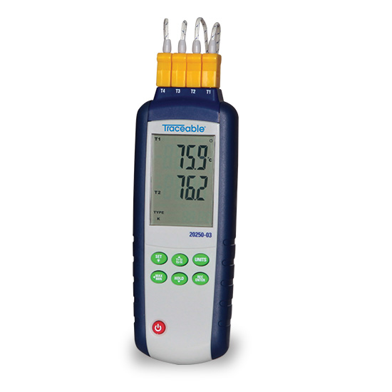 Traceable Four-Input Data Logging Thermocouple Probe Thermometer, Type K/J - Image 1